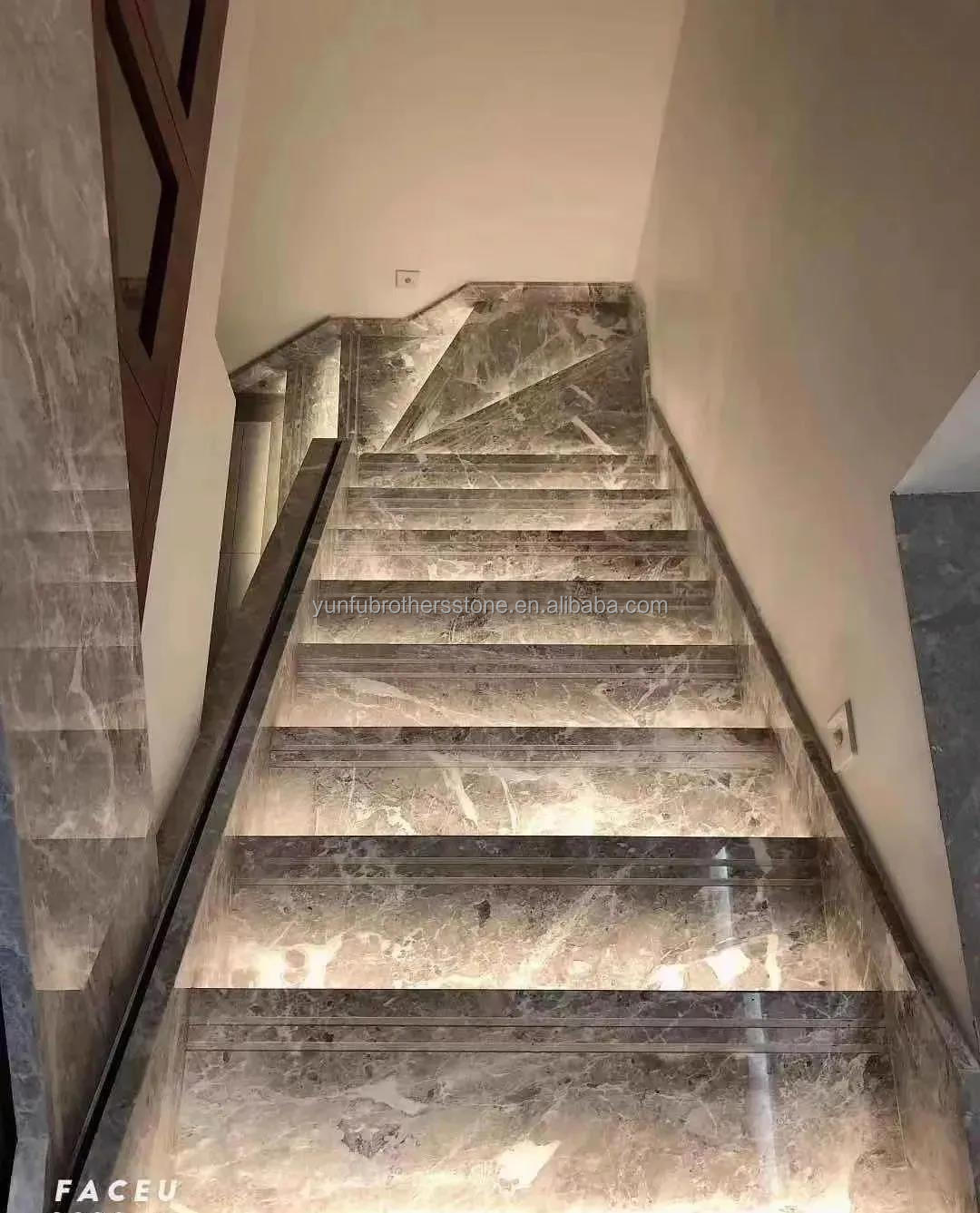 Straight Stair Indoor White Marble Staircase Cut-to-Size Polished Natural Marble Design