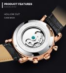 KINYUED J017-3 Gold Case Black Dial Leather Strap Complete Calendar Skeleton
