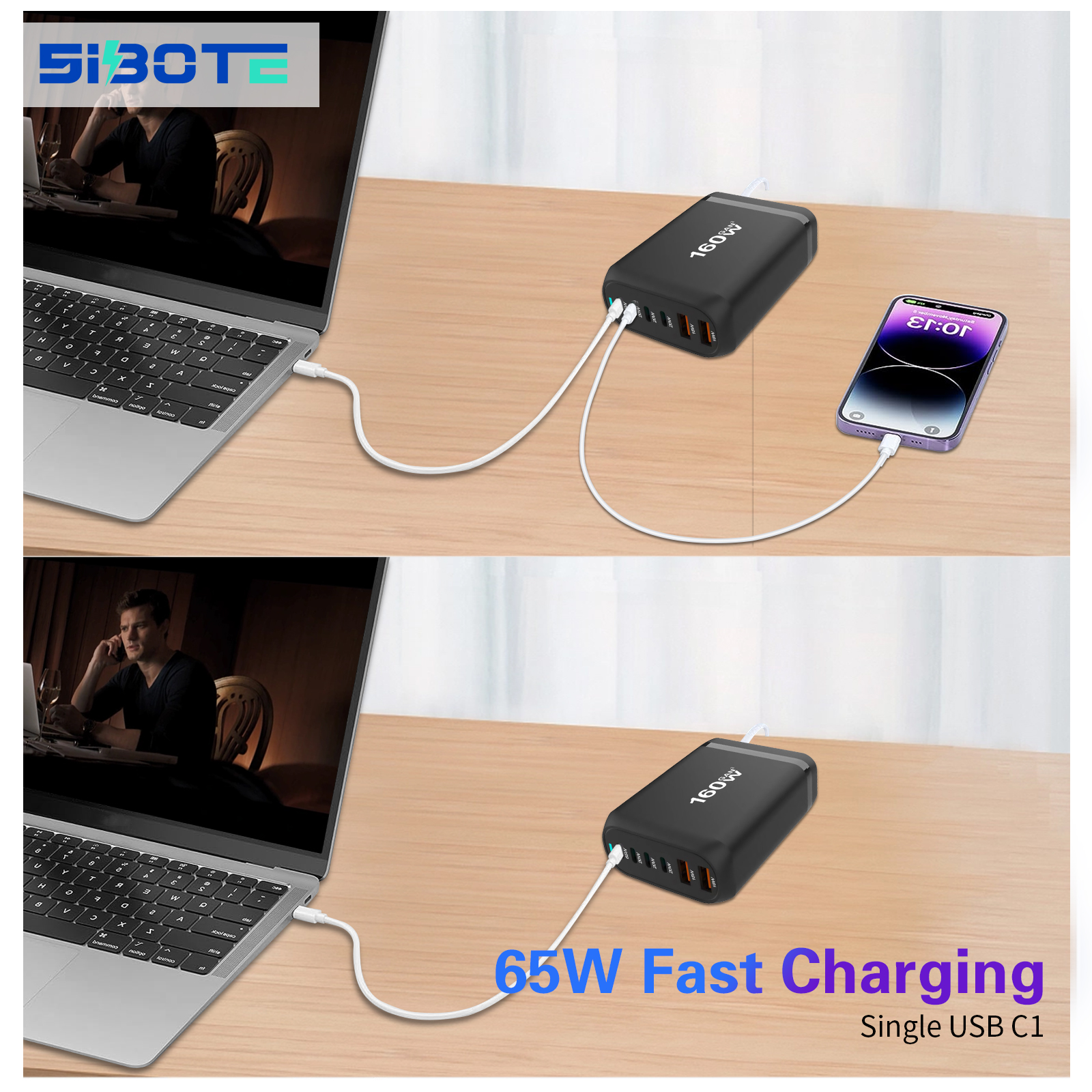 160W 4USB 2USB-C Ports PD Fast Desktop Charger For MacBook And Laptop Power Charging
