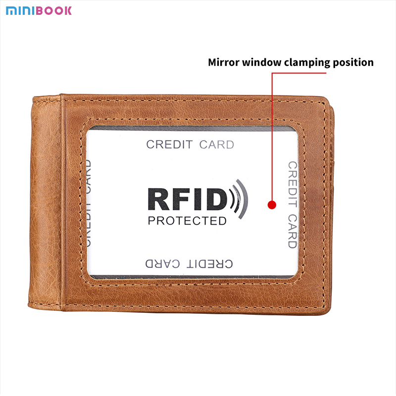 Men's Genuine Leather Money Clip Wallet with RFID Protection and Slim Bifold Design