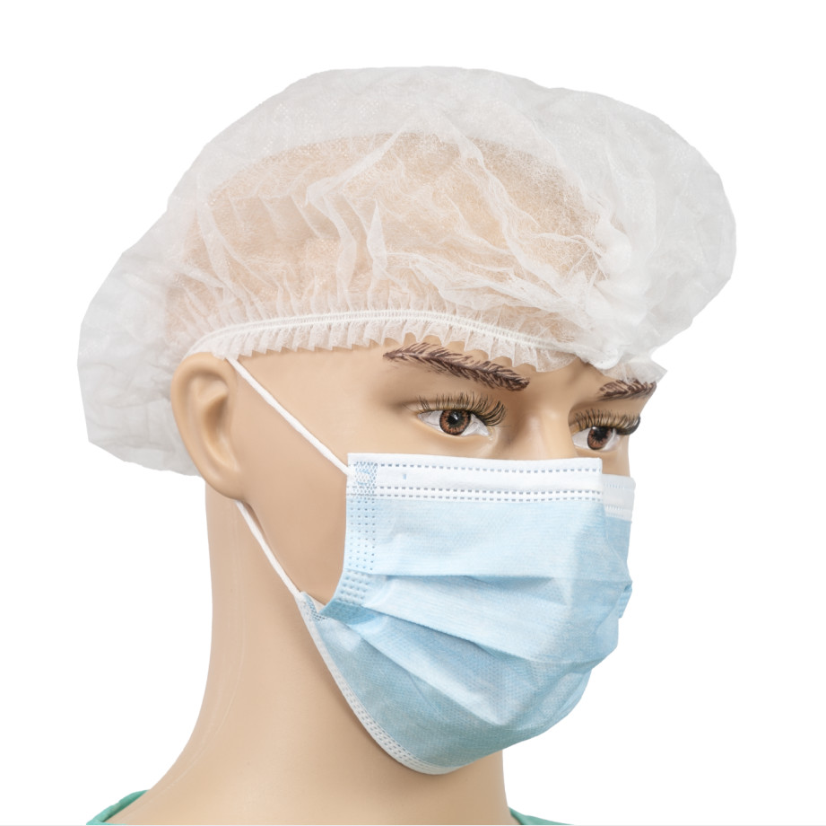 21" White Disposable Non Woven Bouffant Cap For Food Processing