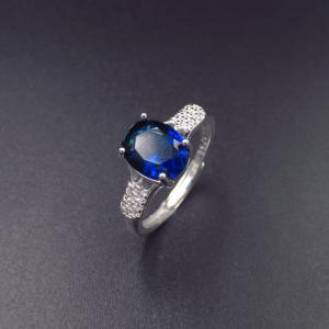 China Real Silver Cubic Zirconia Rings Stores / Ladies Blue Gemstone Rings wholesale