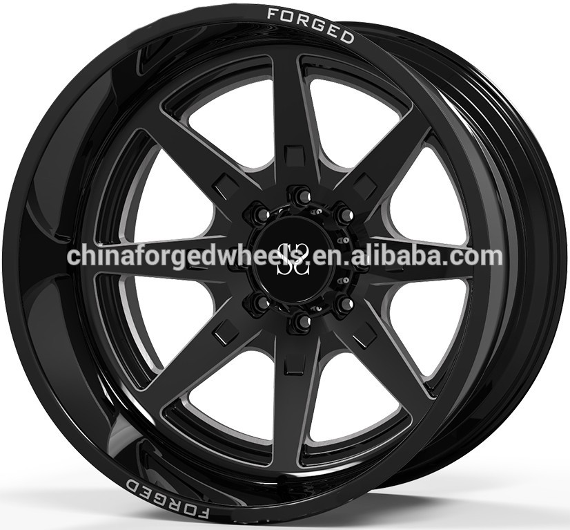 22x10, 22x12, and 22x14 Gloss Black Milling Windows 4x4 Wheels / Deep Lip Forged Off Road Rims