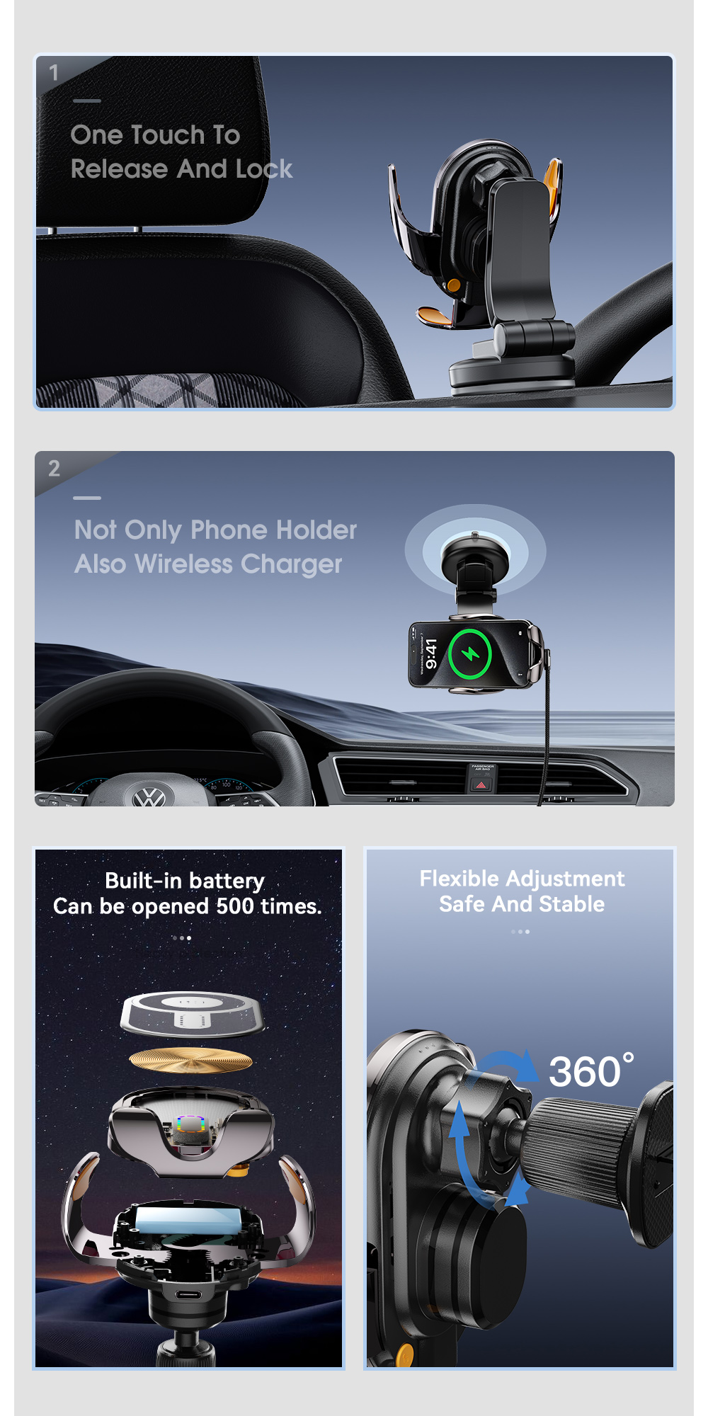 ESSAGER A5 Series Hook+Suction Cup Best Cell Phone Holder for Car Mount