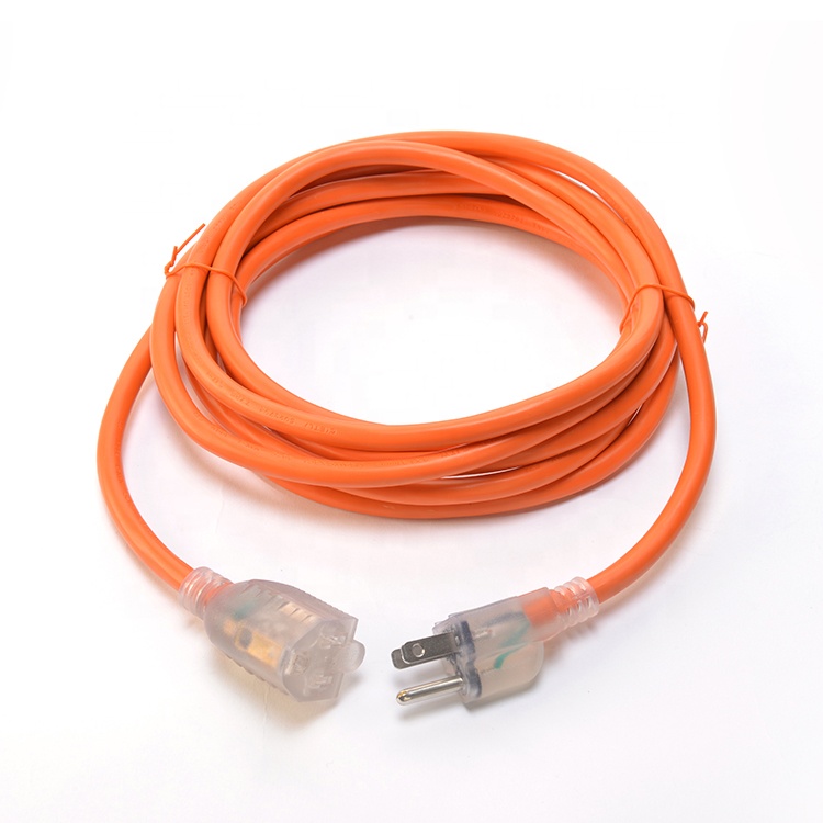 3X8/10/12/14/16AWG Rated Voltage 125V NEMA Female Light End ETL Certified American 3-Core Extension Cord Outdoor Copper Power Cable