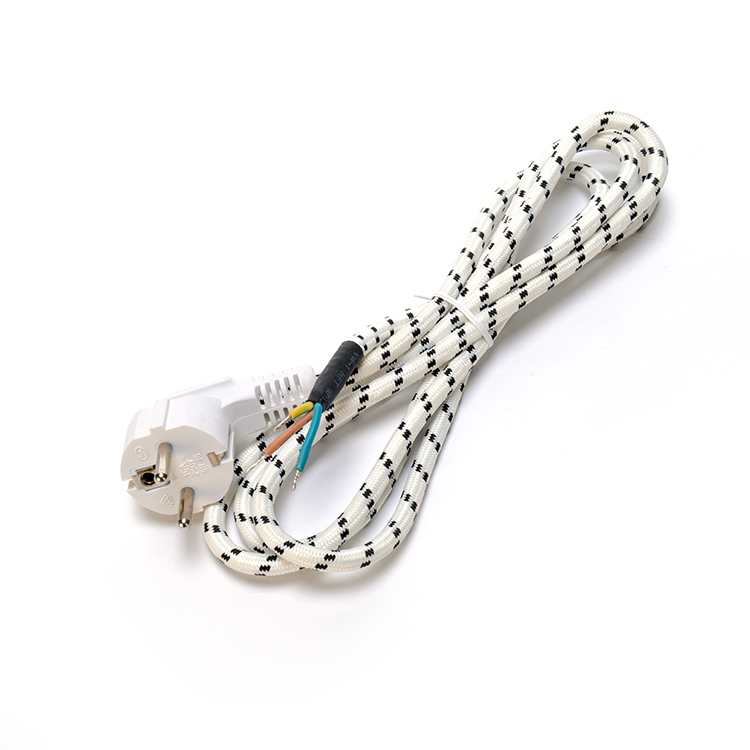 Insulation of PVC/Rubber VDE Standard 16A/250V Power Cord Extension Cord for Household Appliances 3 Prong Cotton Braided AC Cord