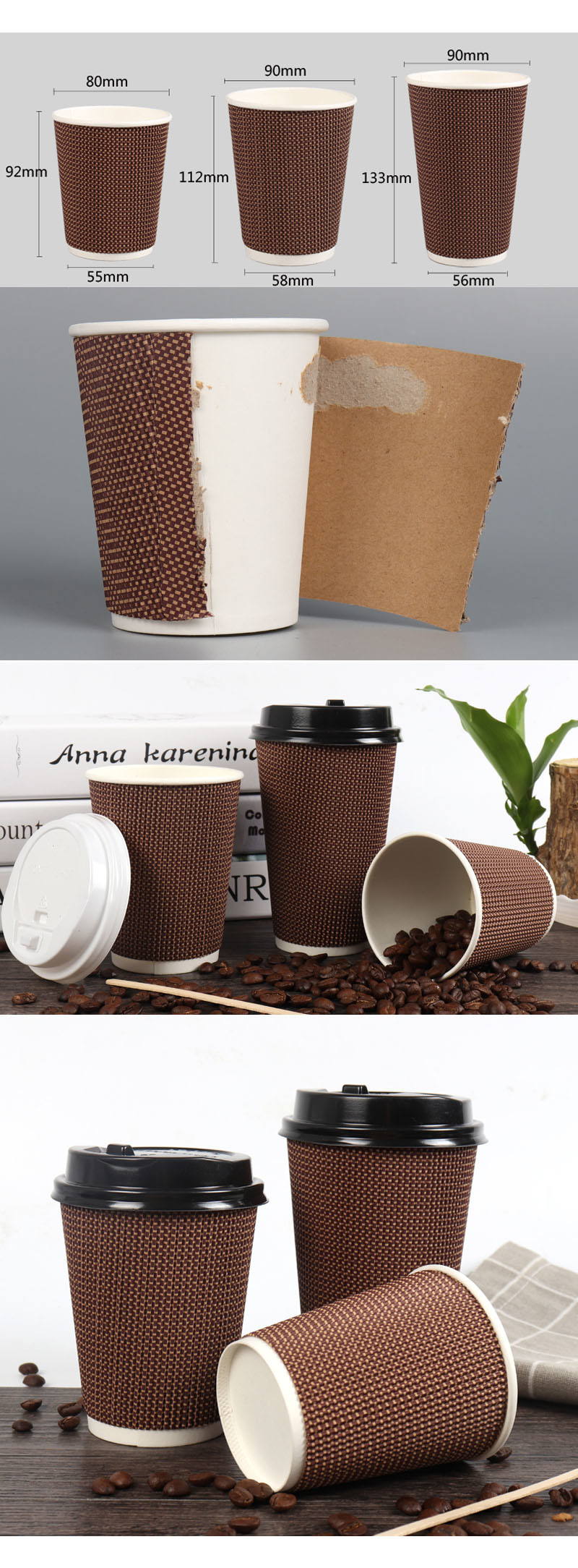 Customized Logo 6oz 8oz 12oz 16oz Tea Pack Small Coffee Disposable Paper Cup With Lid Cover For Hot Drinking