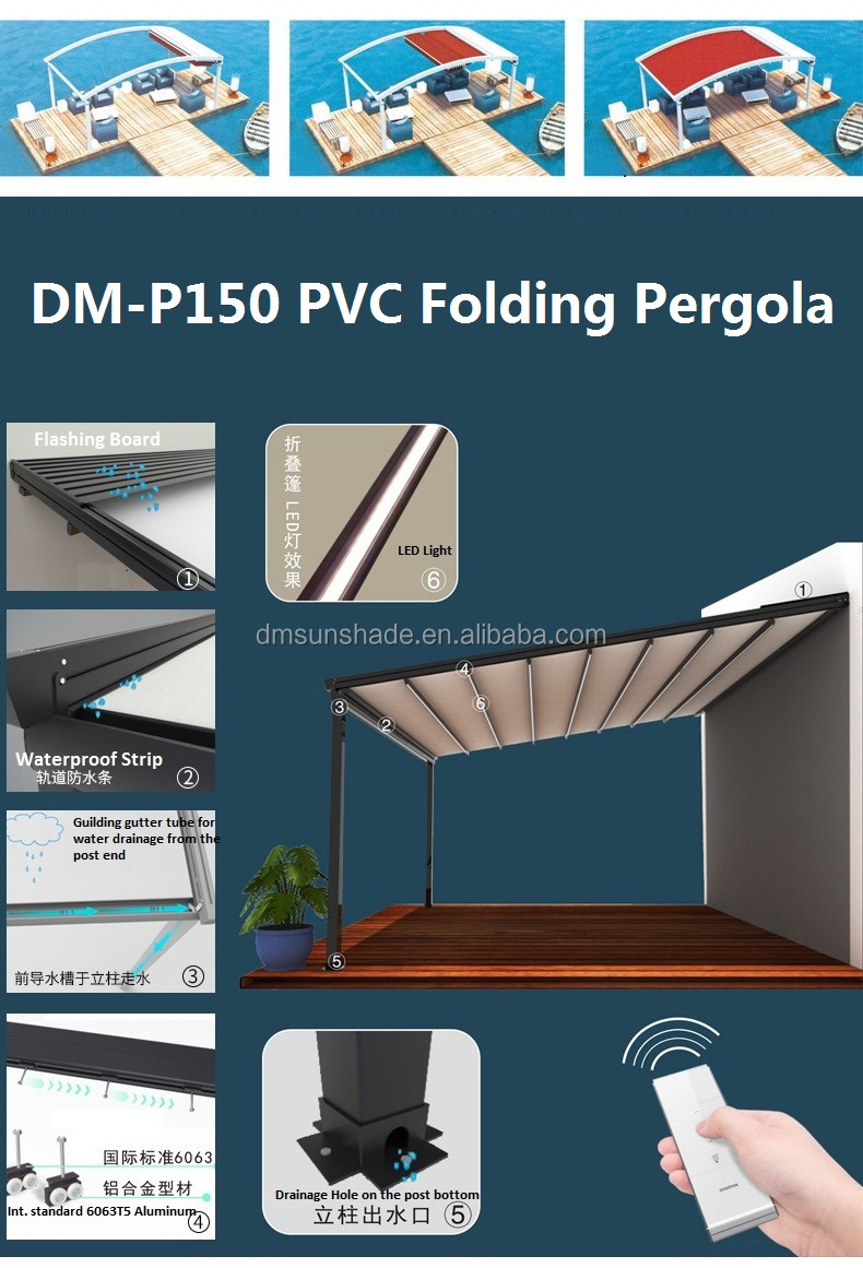 Aluminum Retractable PVC Pergola Canopy,retractable Roof Awning Pergola Hotels