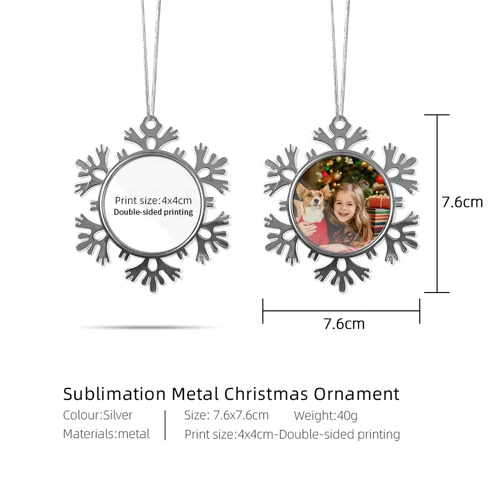 Sublimation Blank Christmas Ornaments Metal Snowflake Christmas Custom Christmas Tree Ornaments