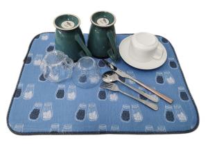 China 38x50cm Quick Dry Blue Printed Microfiber Dish Drying Mat For Kitchen wholesale