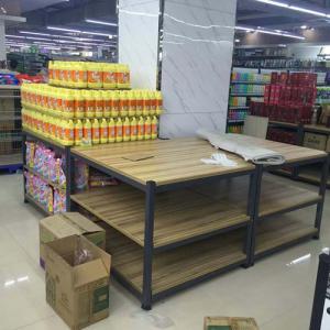 China 3- Tier Folding Metal Tube Wooden Retail Display Shelves Powder Coated wholesale