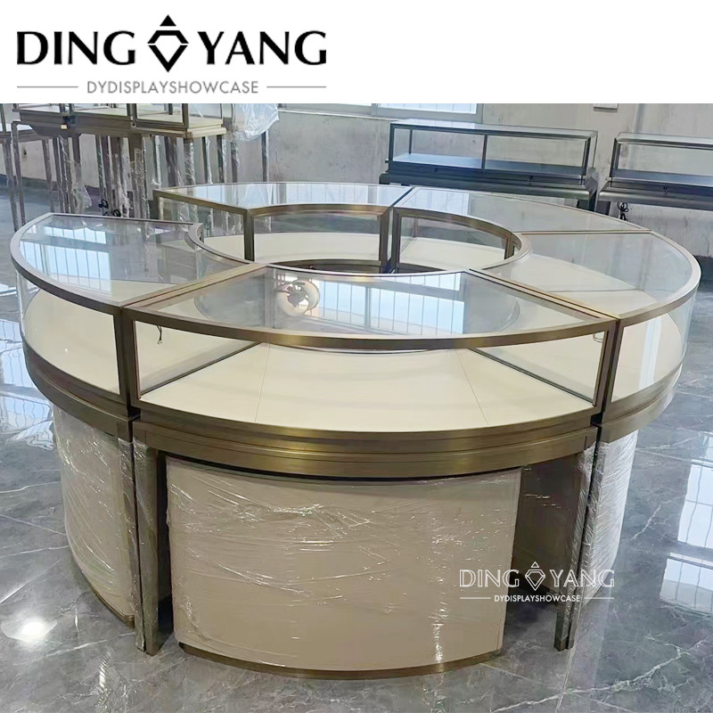 Modern Round Stainless Steel Showcase For Jewelry Store, No Installation Customization Jewelry Showcase