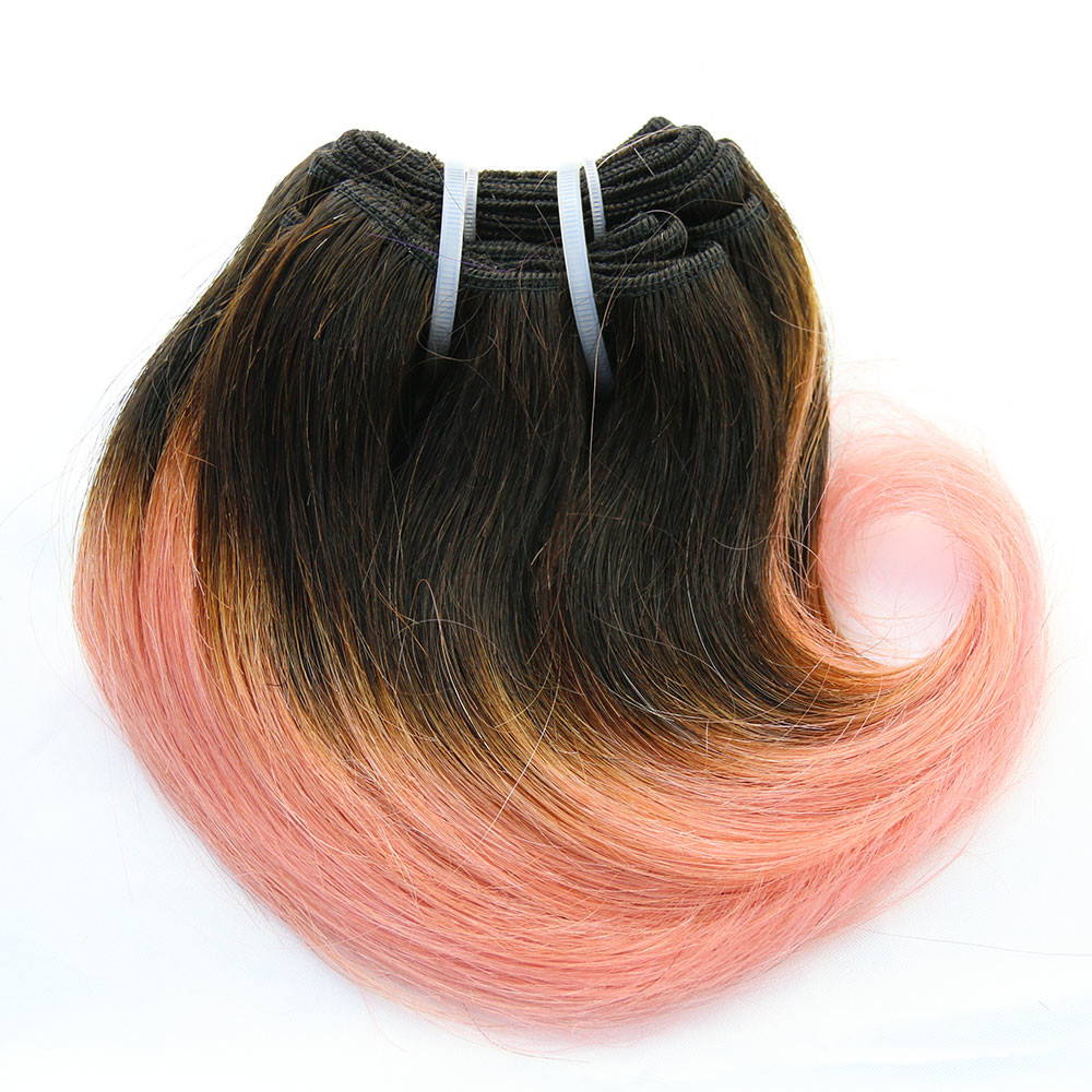 2017 New Style Short Hair Combre Pink Color Brazilian Hair Wefted Hair