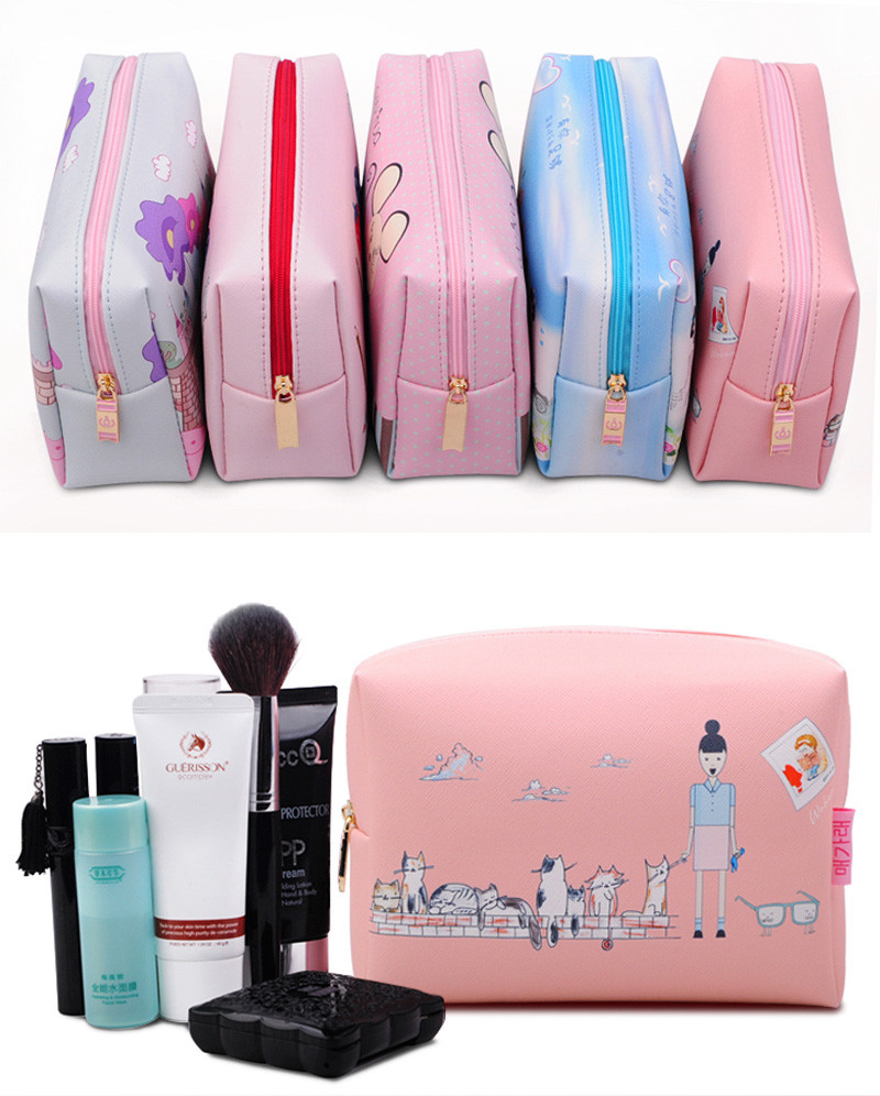 L19.5*D8*H13 Cm Red Cartoon Printed PU Cosmetic Bag
