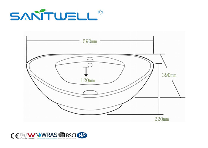 Oval Shape Ceramic Art Basin Counter Top Installation Type 590 * 390 * 220mm