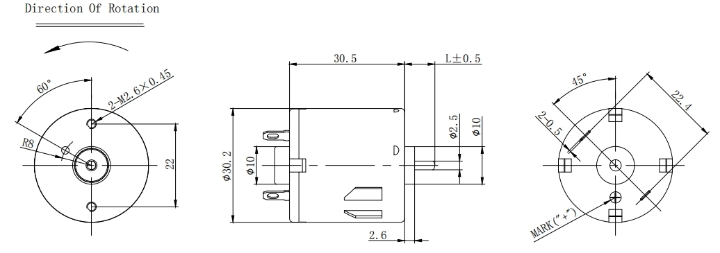 RK-3030SA Mini Carbon Brushed Motor Dimension