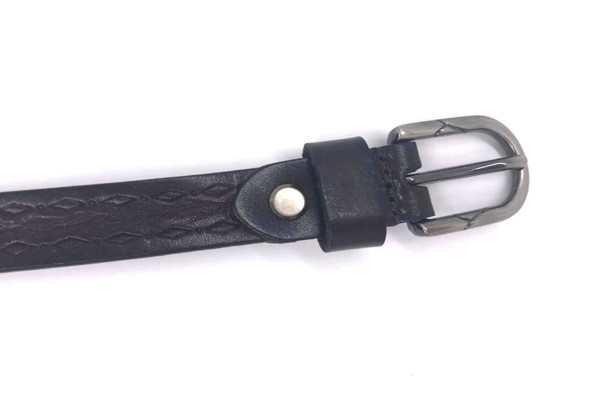 5/8" Vintage Ladies Leather Belts For Jeans Embossed 2 Rows Diamond With Pin Buckle