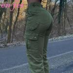 Fashion Women Solid Multi Pocket Cargo Pants Slim Loose Straight Pockets Casual