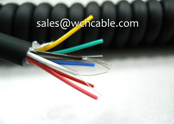 UL20280 (26AWG) 8 Conductors Oil Resistant TPU Spiral Cable Blue Jacket with Colorful PP Insulated Wire