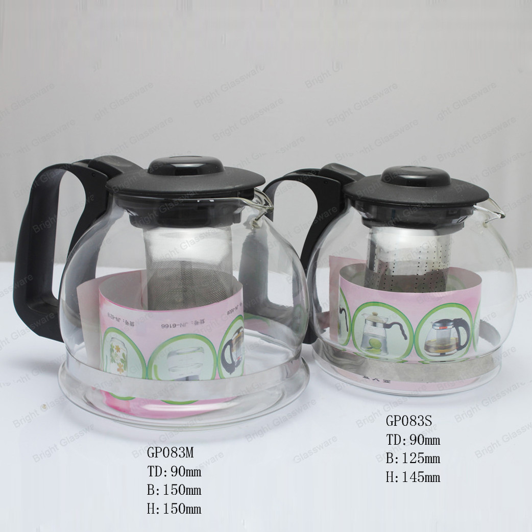 2016 high quality heat resistant glass teapot with stainless steel filter and plastic handle