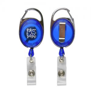 China Carabiner Badge Holder Reel Clip Retractable Oval Shape With Custom Logo Printing wholesale