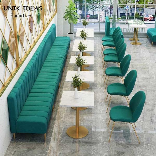 Metal Restaurant Dining Table And Chairs Velvet 90cm Fresh Fast Food Booth