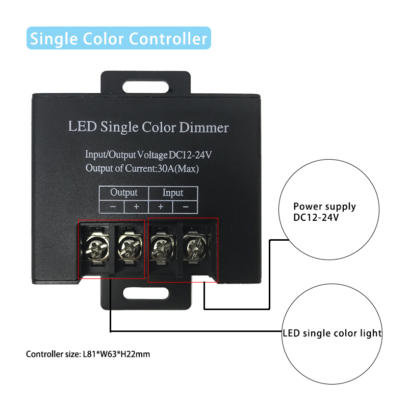 Wireless RF Remote LED Controller Dimmer Single Color With 30A 720W High Power