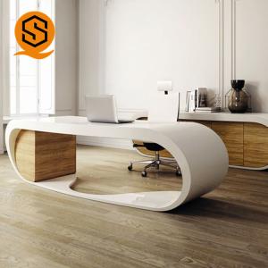 China Seamless Solid Surface Office Furniture Artificial Stone White Executive Desk wholesale