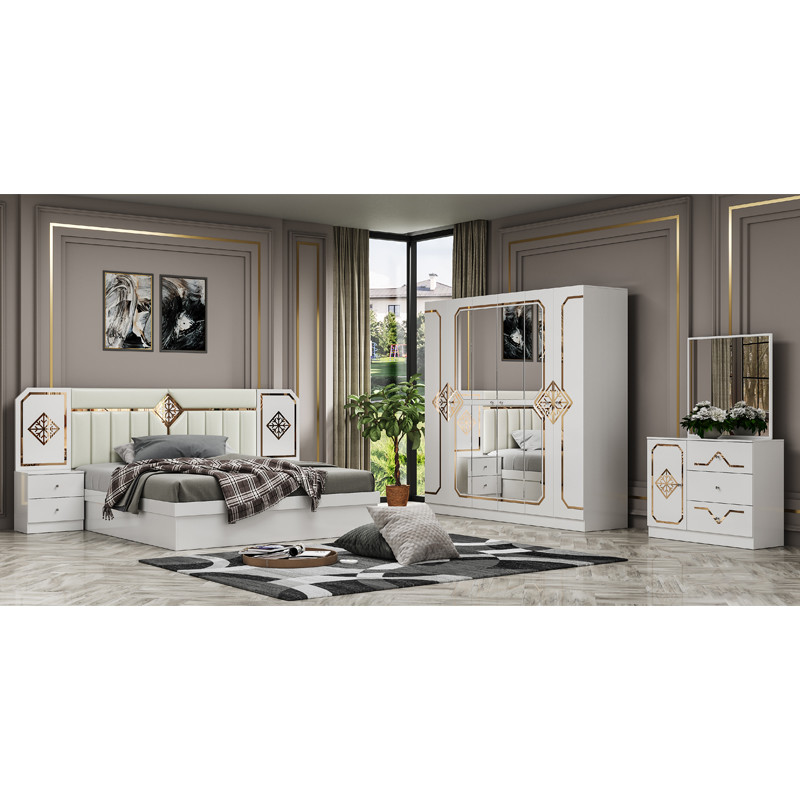 Foshan Wholesale Cheap Luxury Double King Size Bed Room Set Modern Home Complete Wooden Frame Bedroom Sets Furniture