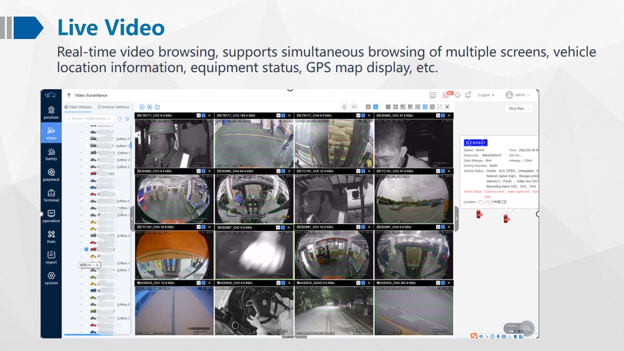 Forklift Camera System MDVR With 4G 3G Network Format And H.264 H.265 Video Compression