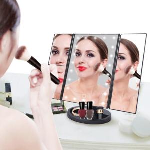 China ABS Materials Mirror Desktop trifold led vanity touch sensor makeup cosmetic mirror wholesale