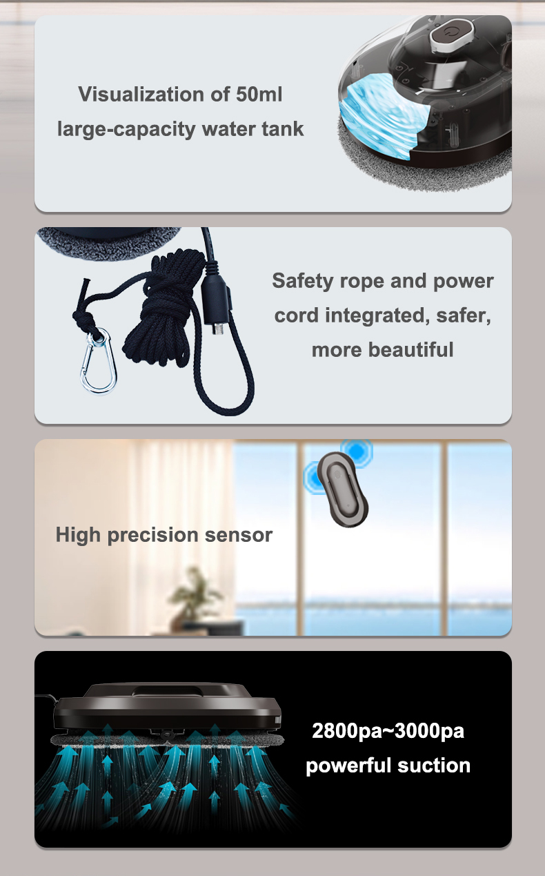 Portable Indoor and Outdoor Electric Window Cleaning Robot with Dual Nozzle Water Spray