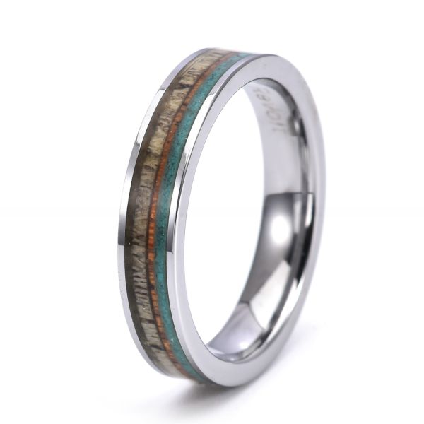Trendy Design Womens Wedding Band Gold Black Flat Dome Tungsten Carbide Ring With Opal Antler Carbon Fiber Turquoise Wood