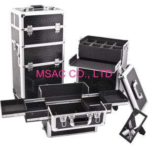 China Black Leather Pro Makeup Case Rolling Makeup Cosmetic Organizer wholesale