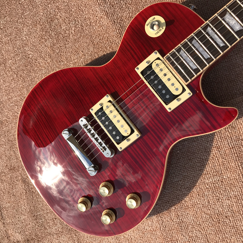 New standard LP slash electric guitar, Flame Maple Top, frets cream binding, one piece of neck & body, Tune-o-Matic brid