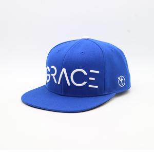 China Adult Flat Brim Snapback Hats Plastic Closure 6 Panels Blue Color wholesale