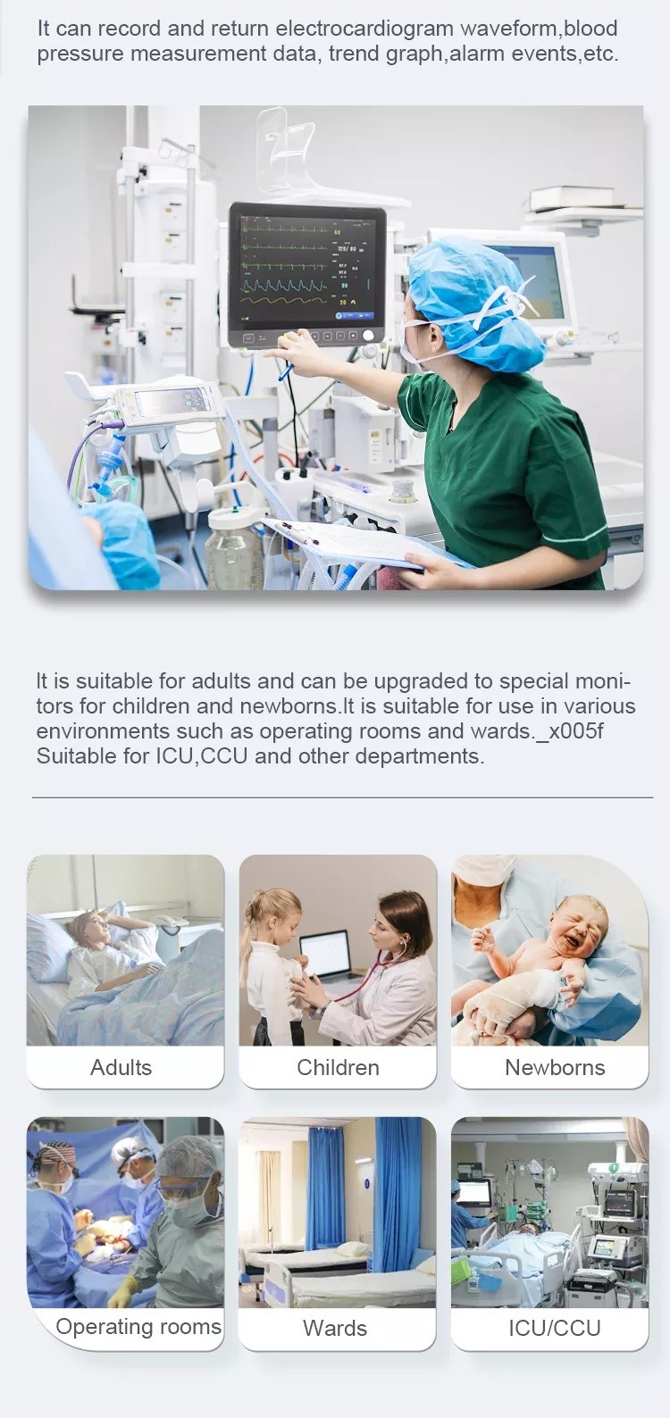 Vital Signs Patient Monitor 15 Inch Multiparameter Medical ICU Bedside Nibp SPO2 Ecg