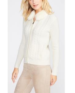 China Winter Wool Cardigan Sweater , Detachable Fur Collar White Cardigan Sweater wholesale