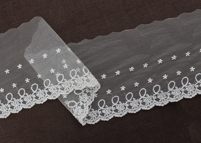 Floral Embroidery Nylon Lace Trim With Cotton Fiber For Bridal Dress Ribbon