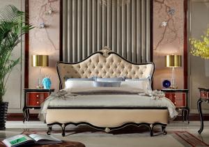 China Villa house Luxury furniture factory for sale in black painting frame with Leather upholstered King size Bed wholesale