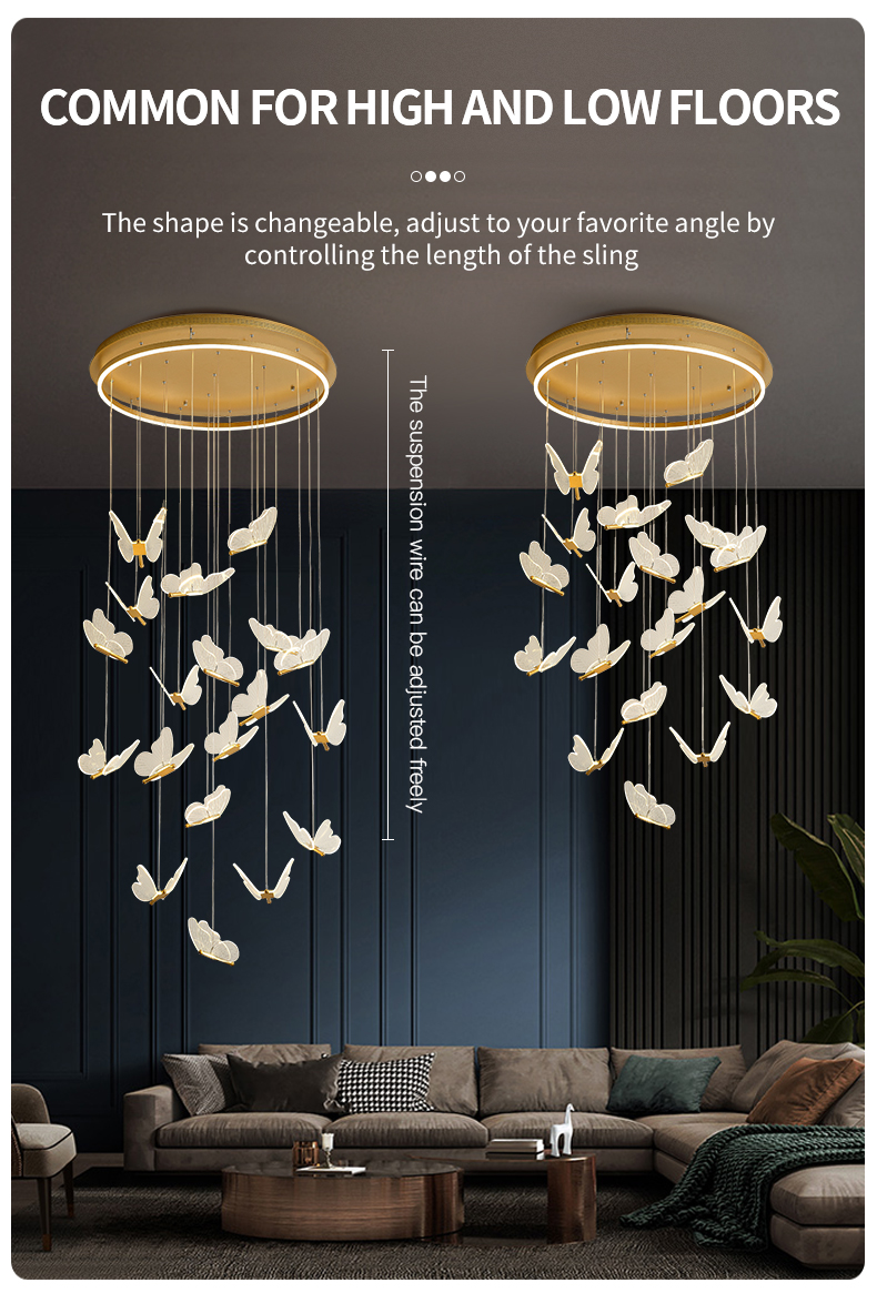 Pendant Chandelier For Ladder Revolving Staircase Butterfly Lighting（WH-NC-83)
