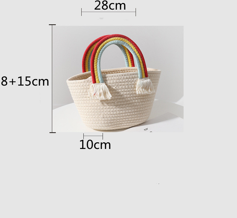 New Handmade Cotton Woven Bag Seaside Holiday Beach Bag Versatile Straw Woven Bag Lovely Rainbow Cloud Handbag
