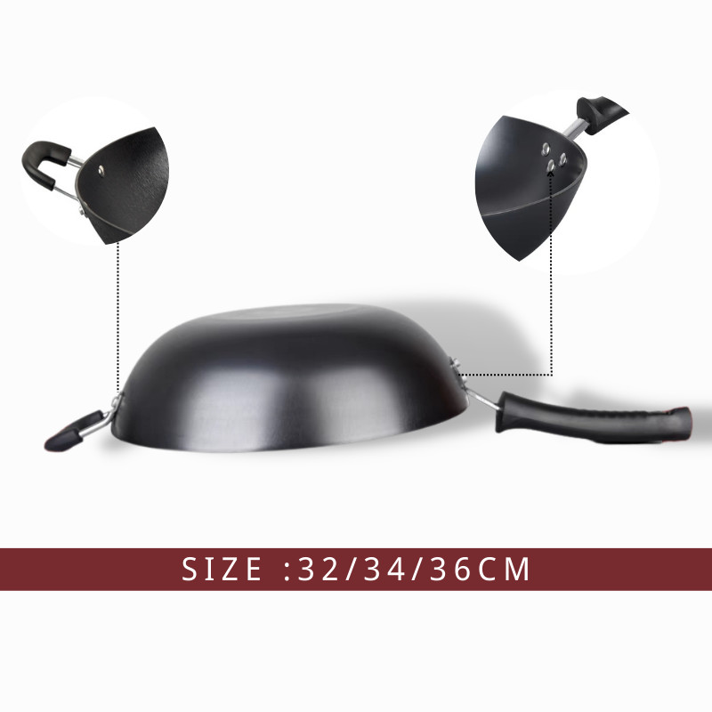 Versatile 12Inch Cast Iron Skillet Chinese Wok With Heat Resistant Handle
