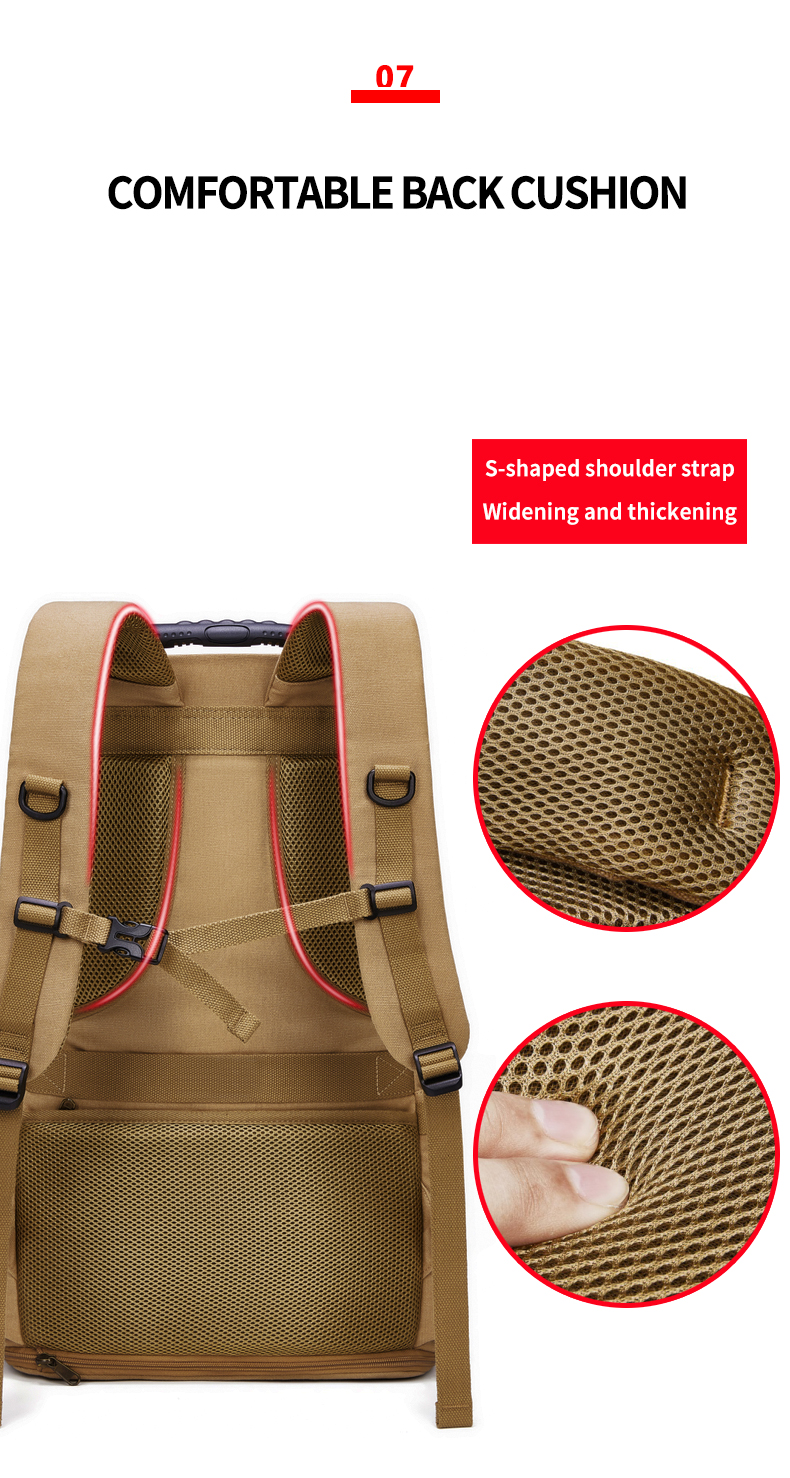 56-77Litre Vintage Canvas Laptop Backpack Khaki Color Waterproofing