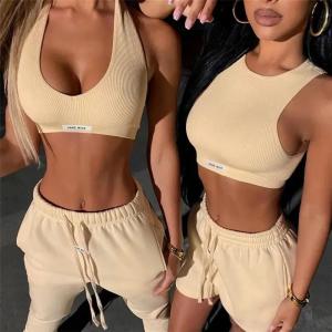 China Summer Custom Logo Tank Crop Top with Shorts Jogger Set Tracksuit Two Piece Set for Women Clothing wholesale