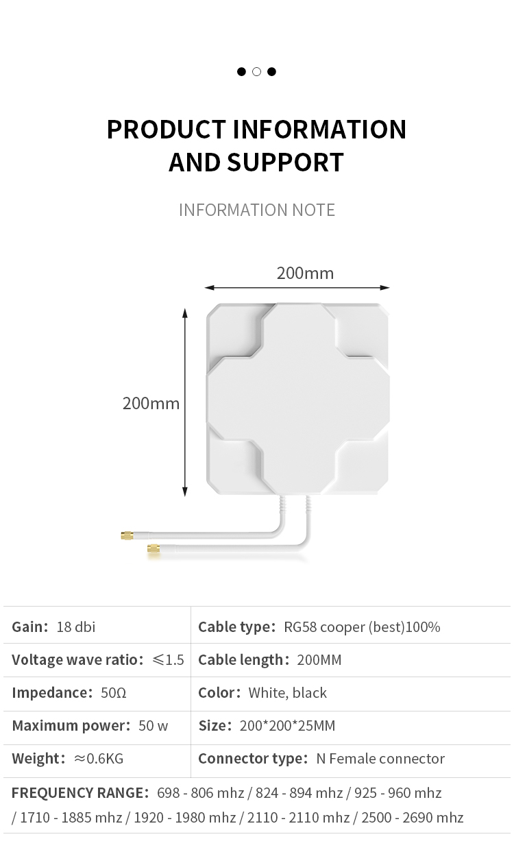 4G LTE MIMO External Antenna 9dBi 700-2700MHz for Huawei Router in Vertical Polarization