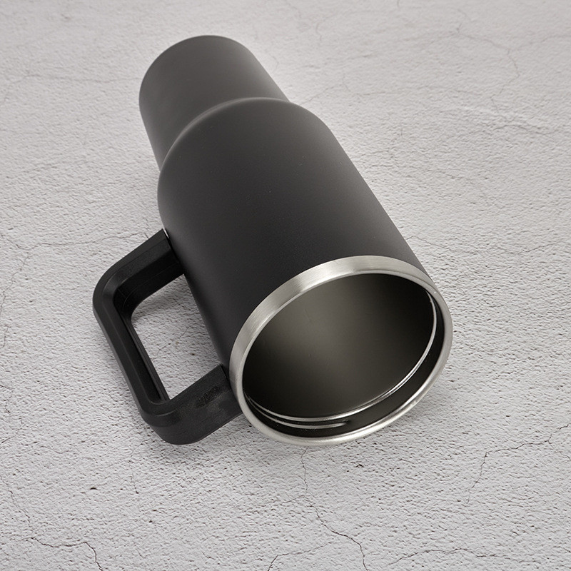 40 Oz Tumbler With Handle And Straw Black Sweat Proof Stainless Steel Insulated Double Wall Tumblers With Lids And Straws BPA-Free