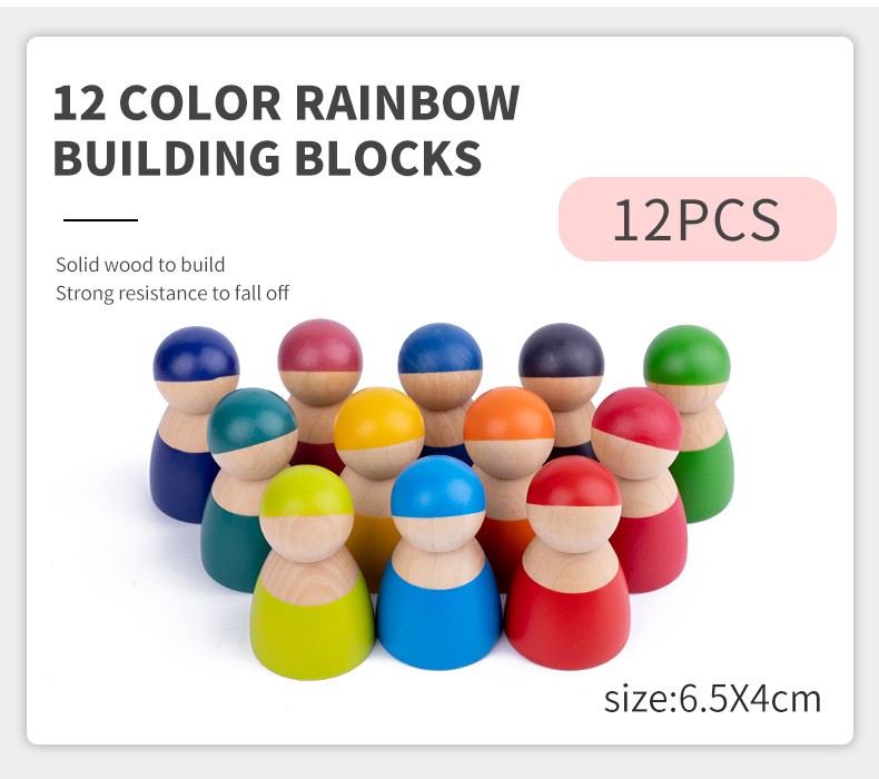 30cm Pine Wooden Blocks Toys Rainbow Building Blocks Tower Toys