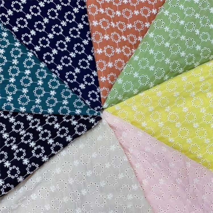 Circle Hollow Out Cotton Embroidered Fabric Geometric 52'' Width