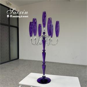 China Chic Wedding Centerpiece 7 Arms Purple Crystal Candelabra For Event Decor wholesale